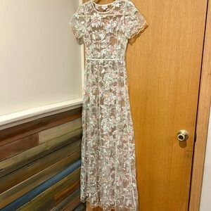 Floral Lace Maxi Dress - White and Pink